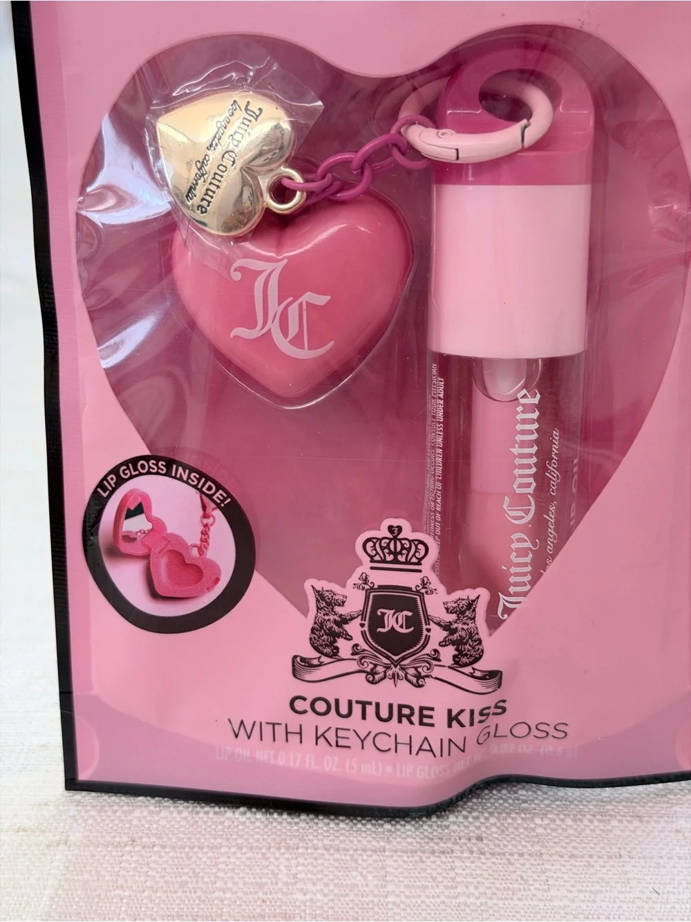 Juicy Couture Pink Heart Keychain Lip Gloss Set